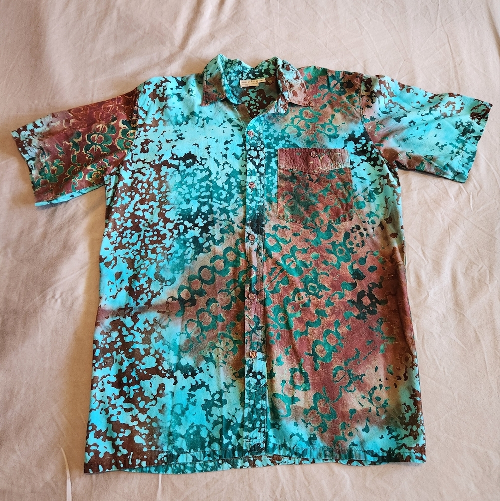 Vintage 90s Hand-Dyed Batik Shirt – Size M – Asylum Down – Ghana Artisan Cotton